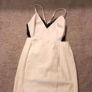 White and black lace mini dress